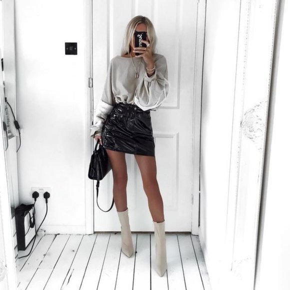 Express Dresses & Skirts - Express Black Vegan Leather High Waisted Skirt